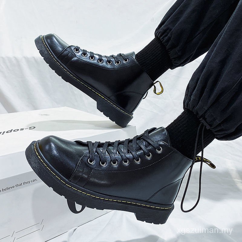 Dr . Martens Botas Mediados De La Parte Superior Otoño Impermeable Negro Versátil Zapatos Cuero De Alta De Trabajo Jóvenes Casual Moda | México