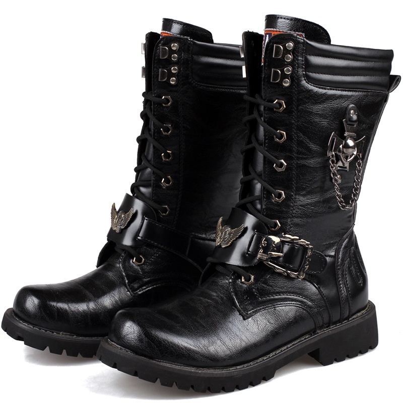  TNXZ Botas de moto para hombre, de moda, con cremallera, de  cuero, casuales, botas de vaquero occidentales para hombres, zapatos de  vaquero occidentales, Negro, 5.5 : Todo lo demás