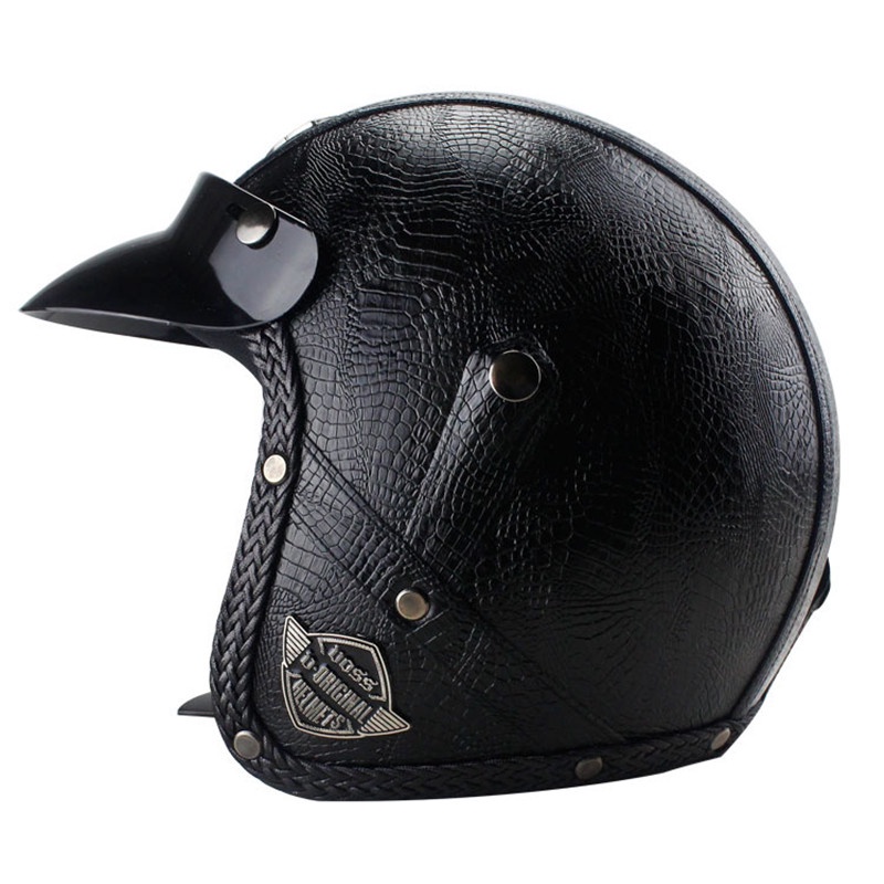 Marrón Cuero Pu Cráneo Gorra Casco De Motocicleta Vintage Media Cara Retro  Estilo Alemán chopper Cruiser