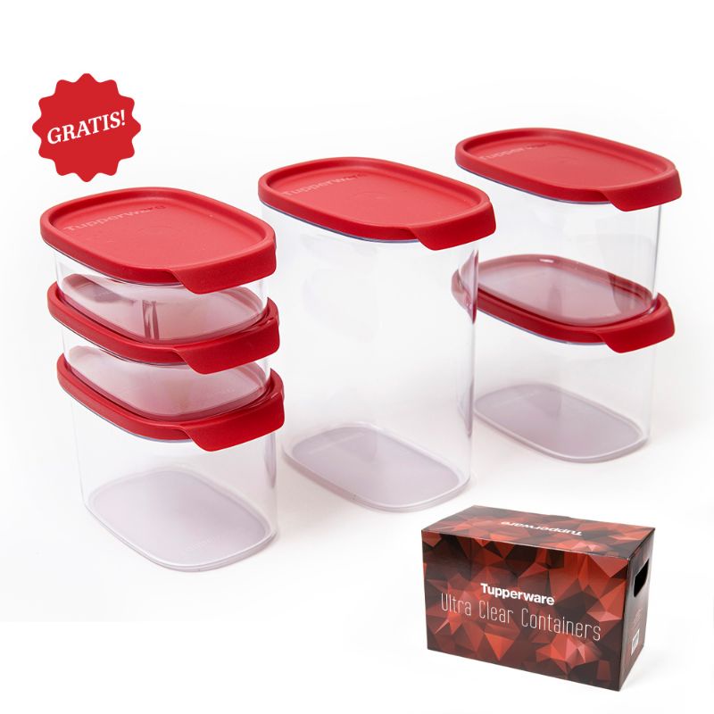 Tupperware Recipiente de plástico para comestibles 2.3 L Paquete de 4 (rojo)