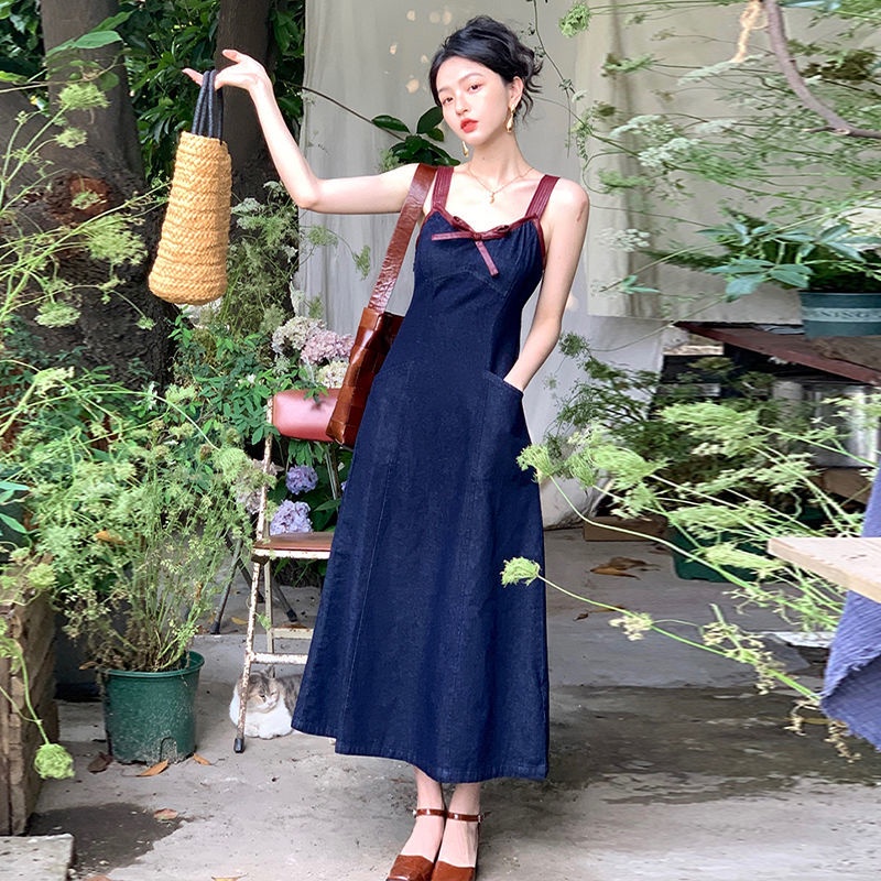 Vestido de mujer manga larga falda de seda de hielo manga elástica cintura  vestido delgado rojo GENERICO