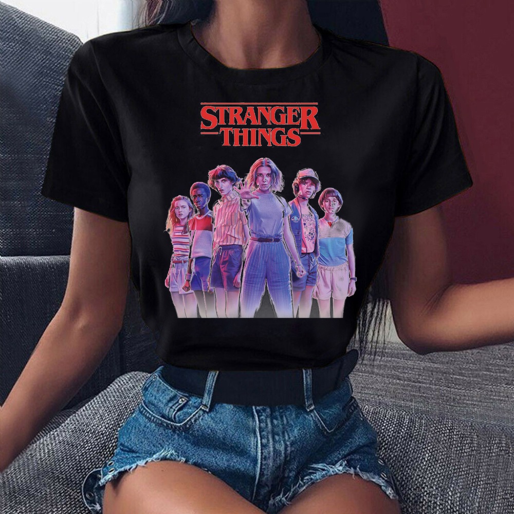 Camiseta Divertida Stranger Things Negra Ropa De Mujer Vintage Camisetas De Manga Corta 90s Tee Tops Envio Directo Shopee Mexico