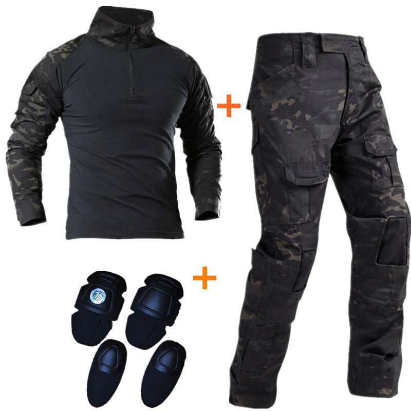 Camisa y pantalones Airsoft para hombre, uniforme militar, con cremallera  de 1/4, manga larga, táctico, multicam, BDU, conjunto de pantalones de caza