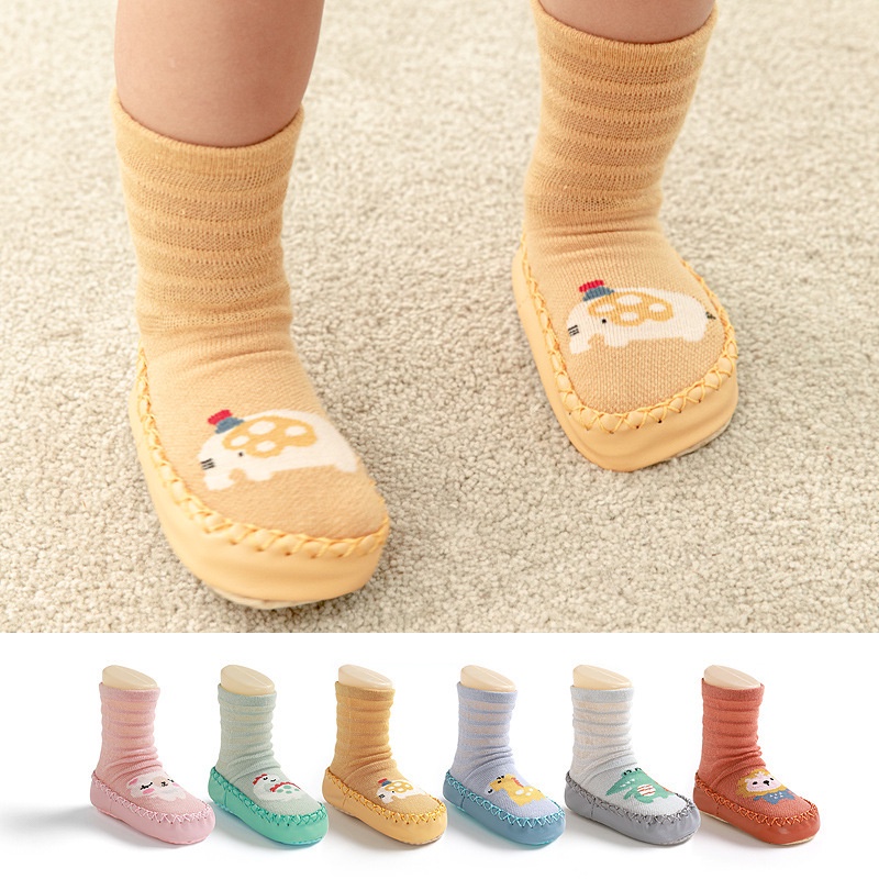 Calcetines para bebés calientes con suela de goma para bebés recién nacidos  y niños calcetines de invierno para niños (naranja, 5.1 in)