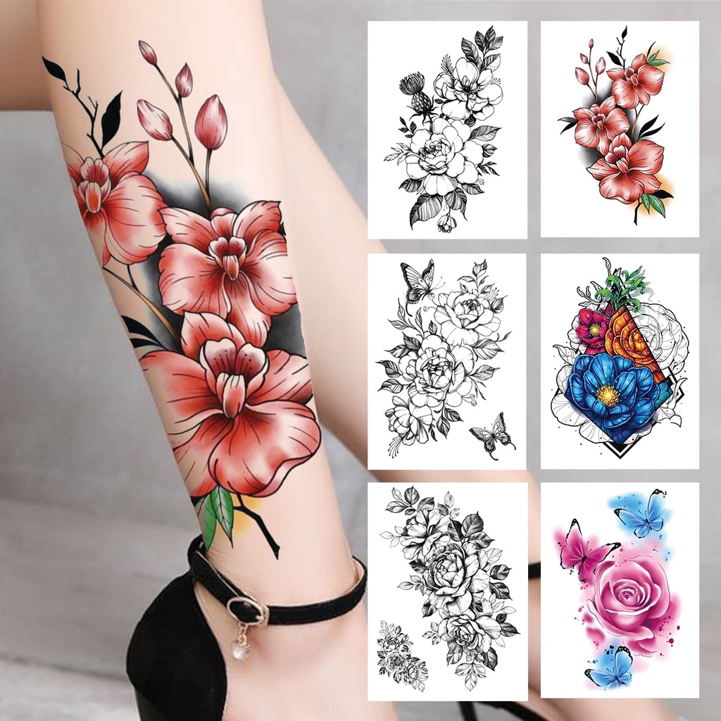 3d acuarela flor tatuaje temporal para mujeres niñas falso peonía rosa  tatuaje pegatina mariposa encaje sudorpea flora tatoos pierna | Shopee  México