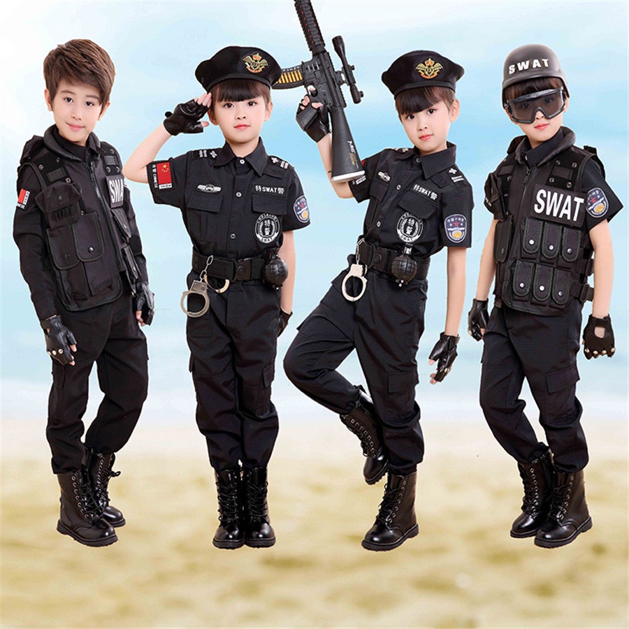 Uniforme de policía de agente del FBI para niños, chaleco a prueba de balas  y casco, disfraz de fantasía, traje de policía para niños de 3 a 9 años -  AliExpress