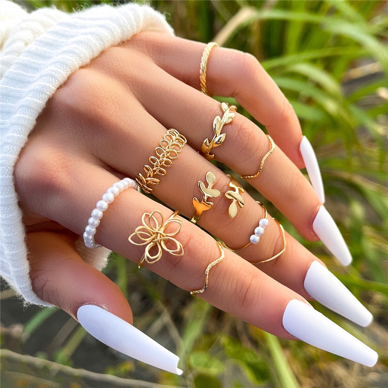 Conjunto De Anillos De Piedra Natural Chapados Oro Retro De Bohemia Trenzados De Rama Retorcida Joyería De Perlas 2022 Para Mujeres Y Niñas | Shopee México