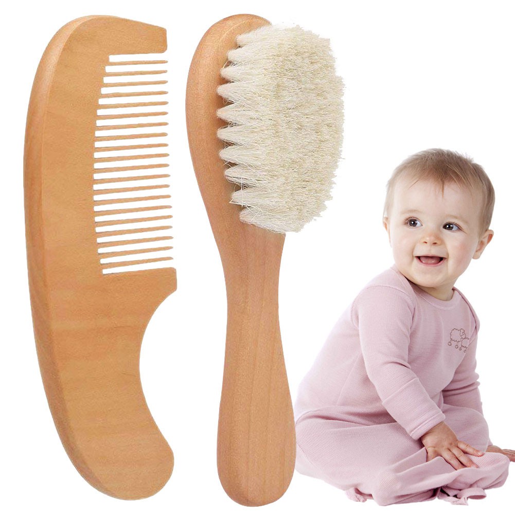 50% Cepillo de pelo fuera de recién nacido Cepillo de madera para bebés  Peine Masajeador de cabeza infantil Lana natural