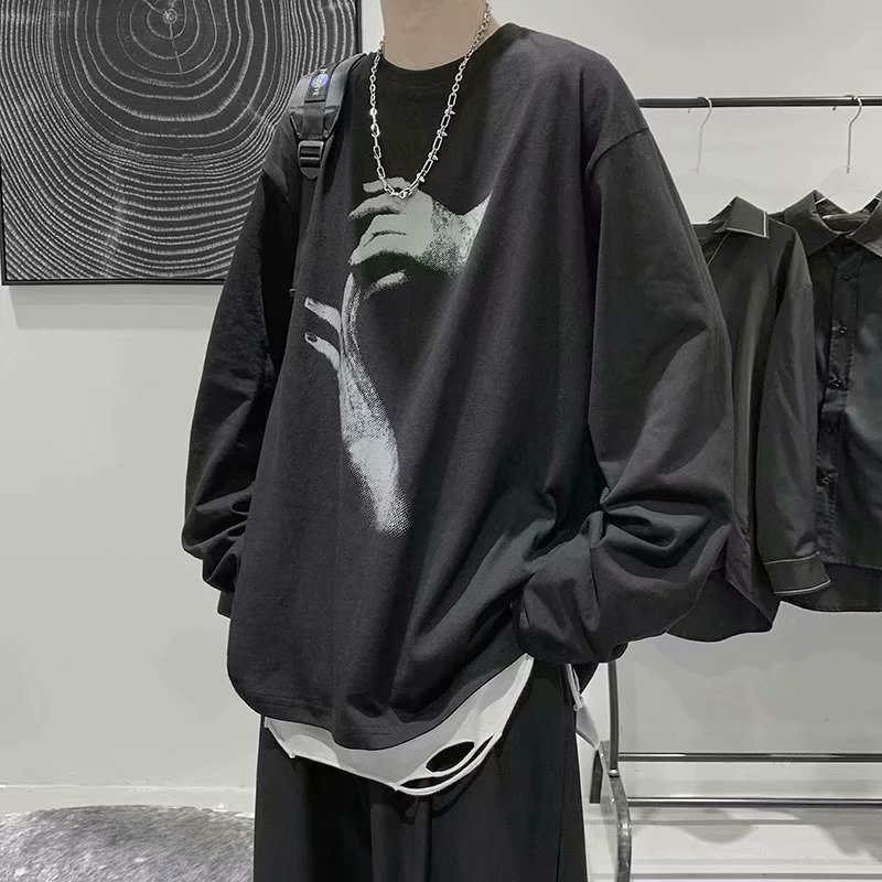 blusa de talla grande Camiseta holgada de manga larga para hombre