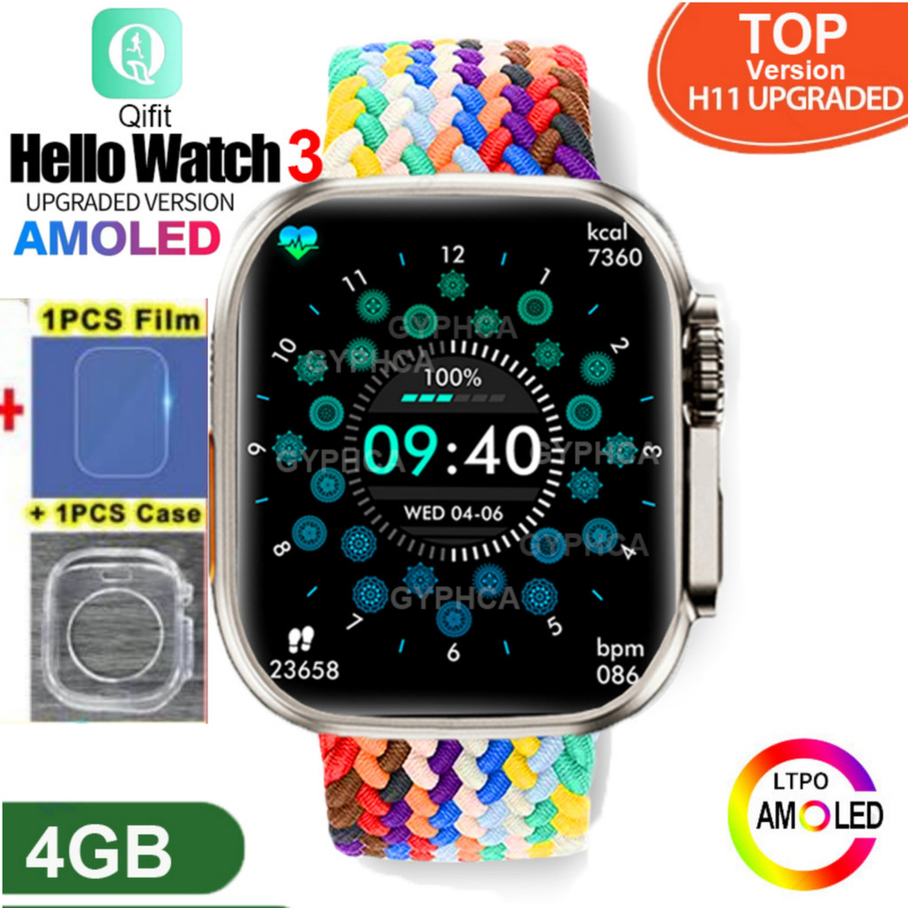 Hello Watch-reloj inteligente Original de 3 generación para hombre, pulsera  de Fitness con Pantalla AMOLED de 2,04 pulgadas, 4GB de ROM, NFC, brújula,  para Android e IOS
