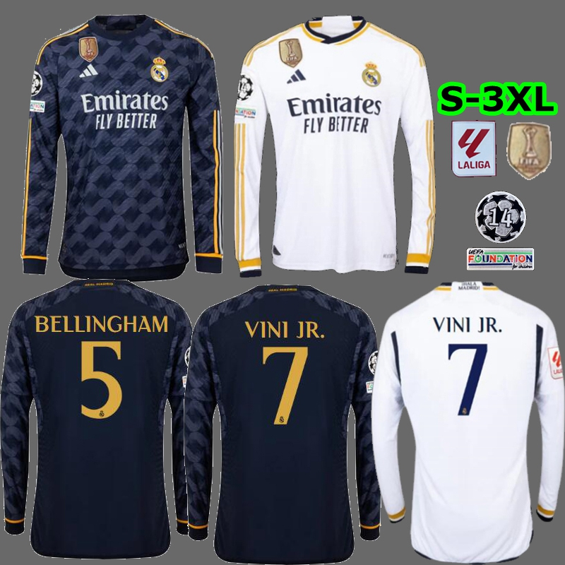 1 : 1 Tailandia Calidad 2023 2024 Real Madrid Casa Camisetas Largas  BELLINGHAM 5 VINI JR . 7 Personalizar Nombre Número De Fútbol
