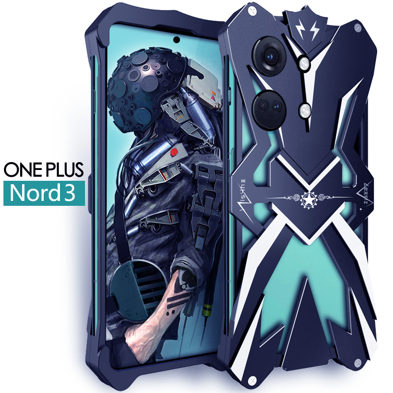 Para OnePlus Nord 2 5g Funda de vidrio templado de metal magnético  Magnético (azul)
