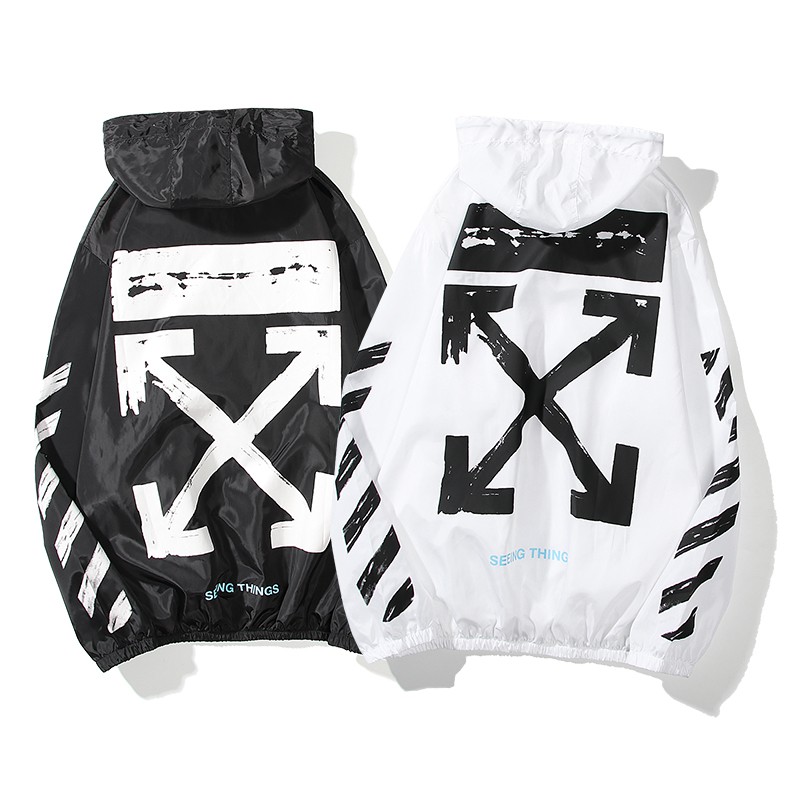 OFF White OW Protecci n Solar Ropa Serie Blanco Flecha Impresi n Sombrero Con Capucha Negro Sudaderas De Manga Larga Transpirable Hombres Mujeres