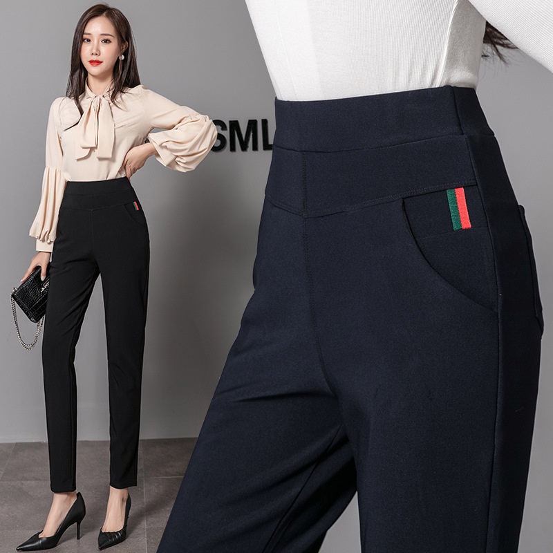 Harem Pantalones Largos Mujeres Oficina Formal Casual Negro Suelto Anillo  De Cintura Alta Estilo Coreano Mujer