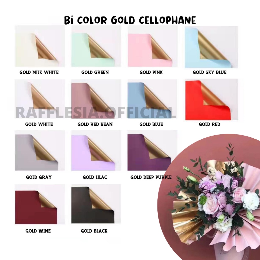 5 Hojas] papel de envolver flores Bi Color oro rosa celofán papel de regalo  de flores coreanas