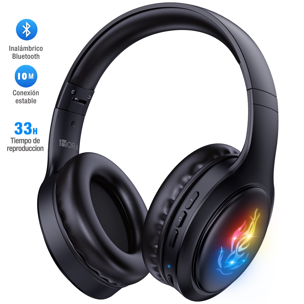 1Hora audifonos de diadema Auriculares Inalámbricos Bluetooth Audifonos  Gamer Pesados Y Bajos LED Música Con Micrófono 30 horas de reproducción