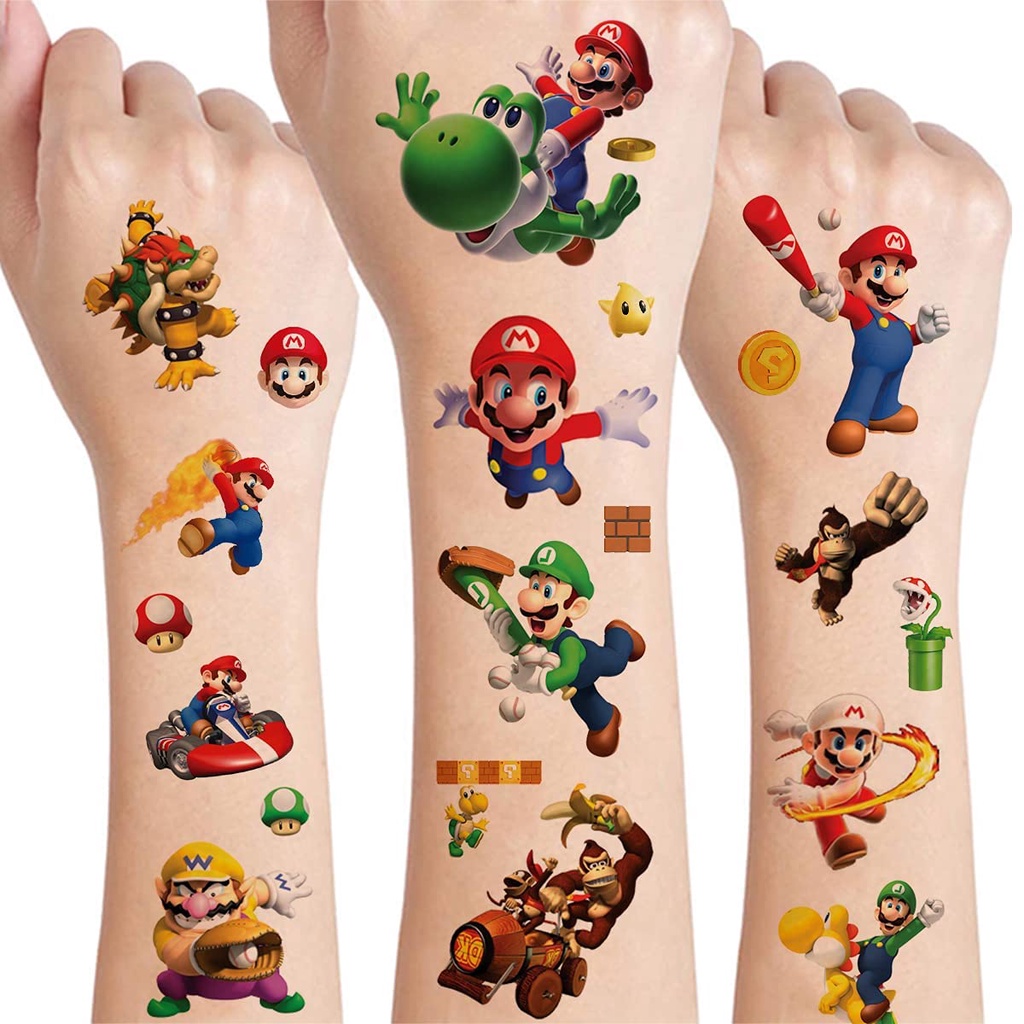 Super Mario Bros Dibujos Animados Tatuaje Pegatinas Luigi Yoshi Bowser  Anime Periféricos Niños Juguetes Fiesta Interactivo | Shopee México