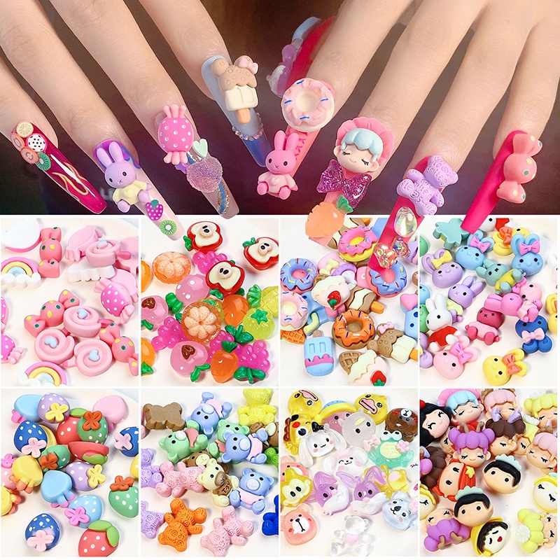 Oso Kawaii De Resina Decoracion Para Uñas Acrilicas 10 Pzs